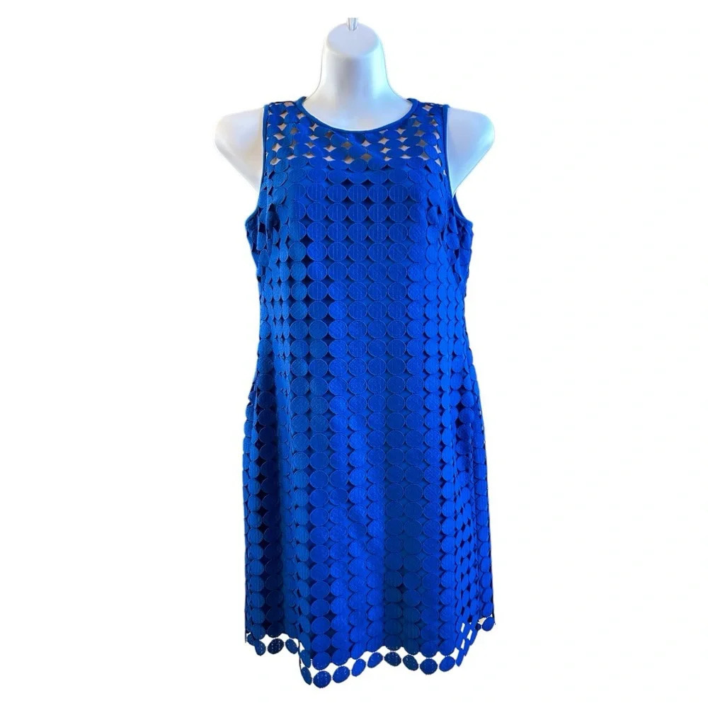 Lauren Ralph Lauren Women's 8P Blue Dot-Lace Dress Sheath Melia Semi Formal